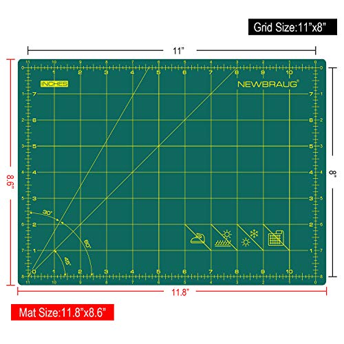 NEWBRAUG 9'' × 12'' Professional Self Healing Cutting Double Sided 5-Ply Mat, Best Gridded Rotary Cutting Board for Quilting, Sewing, Craft, Fabric & Scrapbooking (Green/Black)… - color: Green & Black, size: 12"L x 9"W