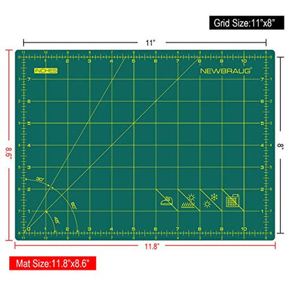 NEWBRAUG 9'' × 12'' Professional Self Healing Cutting Double Sided 5-Ply Mat, Best Gridded Rotary Cutting Board for Quilting, Sewing, Craft, Fabric & Scrapbooking (Green/Black)… - color: Green & Black, size: 12"L x 9"W