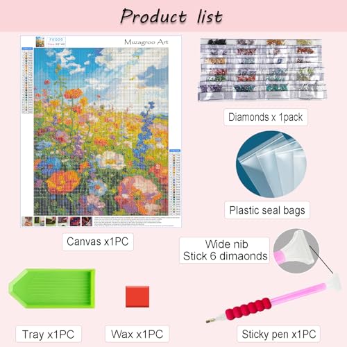 Muzagroo Art 5D Diamond Paintings Kits for Adults Round Full Drill Flowers Diamonds Art Kits for Beginners Diamond Art Paintings Gem Art Kits Diamond Dots Kits 30x40cm (Flowers) - color: Flowers