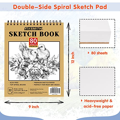 FIXSMITH 9"X12" Sketch Book, 100 Sheets, 68 lb/100gsm Sketchbook | Acid Free Drawing Paper | Top Bound Artist Sketch Pad | for Kids, Beginners, Artists & Professionals | Bright White - color: Tan, size: 9"x12"-1 Pack