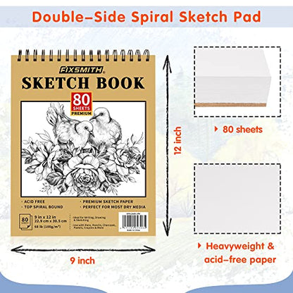 FIXSMITH 9"X12" Sketch Book, 100 Sheets, 68 lb/100gsm Sketchbook | Acid Free Drawing Paper | Top Bound Artist Sketch Pad | for Kids, Beginners, Artists & Professionals | Bright White - color: Tan, size: 9"x12"-1 Pack