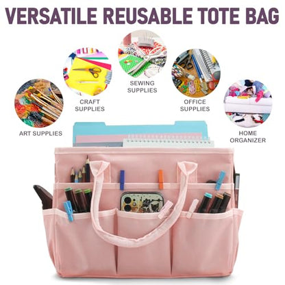 Cupohus Craft Organizer Bag, Pink Art Supply Tote with Multiple Pockets - color: Pink