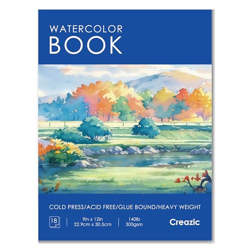 Creazic Watercolor Paper Pad, 9"x12", 140lb/300gsm Cold Press Artist Paper - color: Blue, size: 9" x 12" Glue Bound