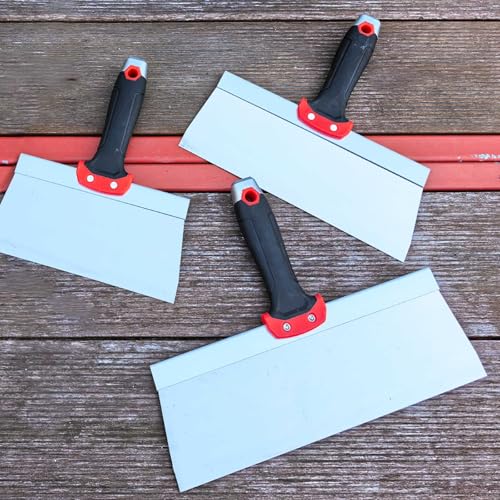 Drywall Knife 3pcs/Set, Stainless Steel Taping Knives Kit | Includes 8'', 10'', 12'' Tools, Perfect for Drywall Joint Taping, Finishing & Patching - color: Black - E Set