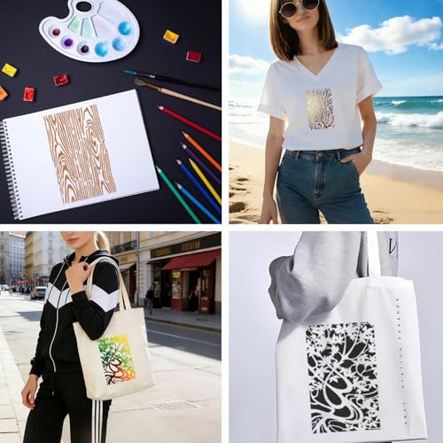 8 Pcs Geometric Texture Stencils Painting Reusable 7×11 Inch Flower Wood Grains Stencils for Crafts Plastic Coral Maple Stencil Drawing Templates for DIY Wall Canvas Knit Notebook Card Wood