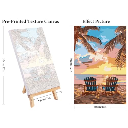 4 Pack Framed Paint by Numbers Kit for Adults Beach with Wooden Easel - color: FOP4P-03
