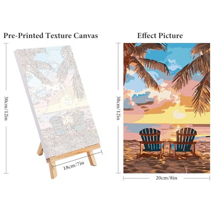 4 Pack Framed Paint by Numbers Kit for Adults Beach with Wooden Easel - color: FOP4P-03