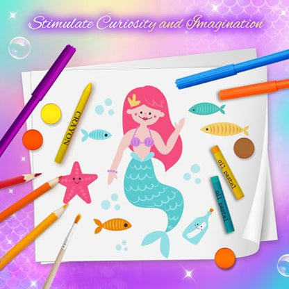 Cokiki Mermaid Art Set for Kids, 184 Piece Drawing Art Kit - color: Violet Princess