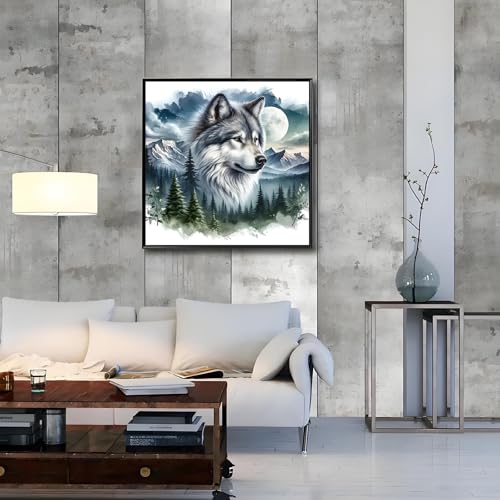 Shouruihua Wolf Diamond Painting Kits for Adults, Wolf Diamond Art Kits | Animal Gem Art, Diamond Dotz Kits, Diamond Dots, Wall Art, Adult Crafts, Full Round Drill Diamond Painting Kits, 11.8x11.8 in - color: Wolf