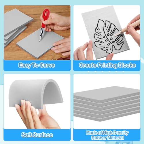 Frienda 40 Pcs 4"x6" Rubber Carving Blocks Linoleum Block Stamp Making Kit Soft Rubber Carved Brick for Stamp Maker Printmaking Supplies Craft Project(Gray) - color: Gray