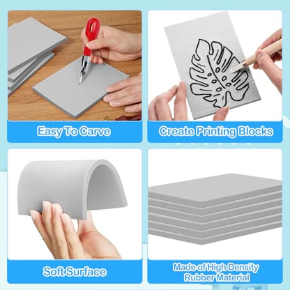 Frienda 40 Pcs 4"x6" Rubber Carving Blocks Linoleum Block Stamp Making Kit Soft Rubber Carved Brick for Stamp Maker Printmaking Supplies Craft Project(Gray) - color: Gray