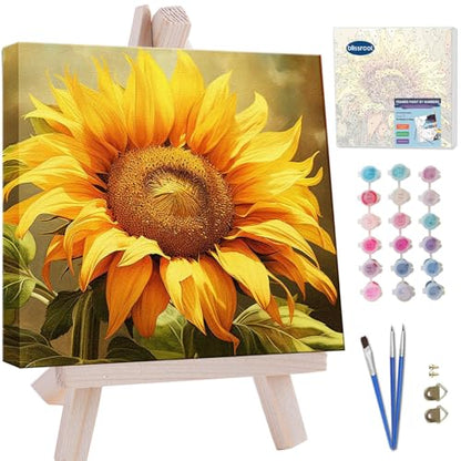 Blissroot Framed Paint by Numbers Kit for Adults Beginner &Kids Ages 8-12, 10x10inch Sunflower Paint by Numbers with Frame,Small Sunflowers Paint by Number Framed Canvas (Without Easel) - color: BR007F, size: 10"x10"