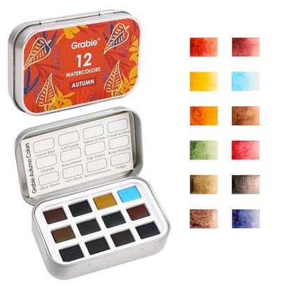 Grabie 12 Color Travel Watercolor Paint Set, Pocket Palette, Autumn - color: Autumn