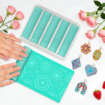 beinkmake 5Pcs Mandala Pattern Polymer Clay Texture Rollers, Plastic Clay Tools with Storage Case for DIY Jewelry Making, Scrapbooking, Pottery Crafting - color: Mandala Pattern