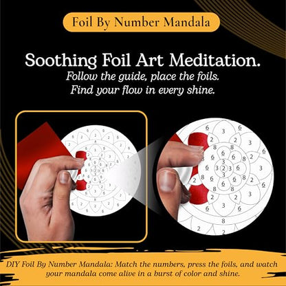 Unwynd Foil/Paint by Number Mandala Art & Craft Kit,Fun Adults, Women,Teens | 8 thick coasters, 80 foil sheets, fixative, sticker poke diy hobbies for kids, girls, ages 9-12, ladies, gifts for seniors