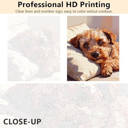 TUMOVO Adult Paint by Number Kits, Heartwarming Dog on Pillow Canvas | Pet DIY Art for Relaxation, Beginner Paint by Numbers Kit for Adults, Fun Craft Hobby, Vibrant Acrylics, 16x20 Inches. - color: Dog