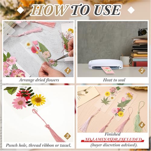 Fuyoooo 376 Pcs Pressed Flower Bookmark Kit,Pink,2 x 8 Inch - color: Pink, size: 2 x 8 Inch