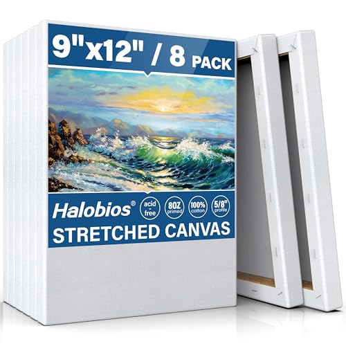 Stretched Canvases for Painting, 8 Packs 9X12 Inch Canvases for Acrylics,Oils & Other Painting Media, 5/8 Inch Profile 100% Cotton Primed Artist Framed Canvas - size: 8 Pack - 9×12IN