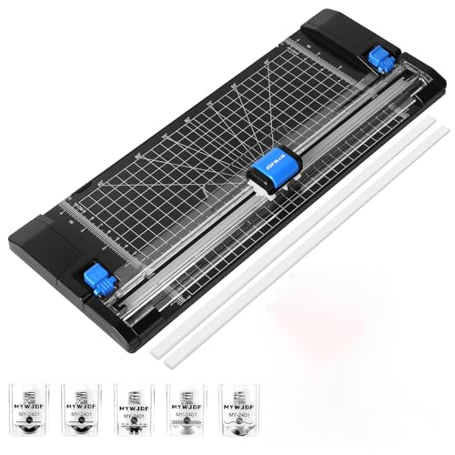 Paper Cutter, 12 Inch Rotary Trimmer, 5 Blades 4 Functions, Up to 6 Sheets Cut, with 2 Reversible Cutting Mats, Black Patent for Cardstock Scrapbooking