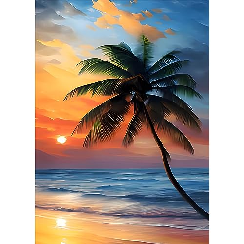 SENQAO Sunset Beach Diamond Art Kits for Adults, DIY 5D Sunset Landscape Diamond Art Kits, Landscape Paint with Diamonds Gem Art Full Round Drill Home Wall Decor 30x40cm - color: sunset