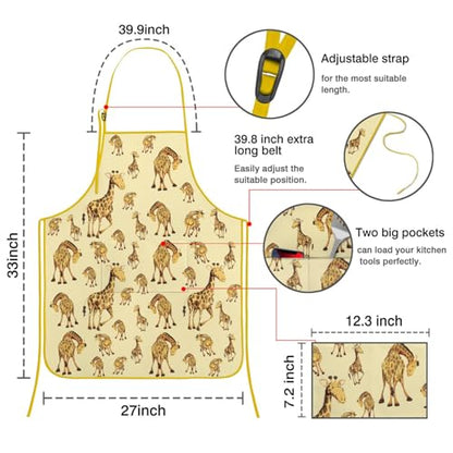 Apron with 2 Pockets,Kitchen Chef Artist Aprons for Cooking Gardening Baking Painting, Waterproof Apron 33" x 27" - color: Giraffe