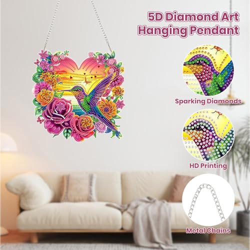 MOGTAA Hummingbird Diamond Art Hanging Kits for Adults, DIY Double Sided Flowers Diamond Art Suncatchers, 5D Special Shape Diamond Painting Animal Pendant Window Ornament Gifts for Home Decor - color: Hummingbird-01