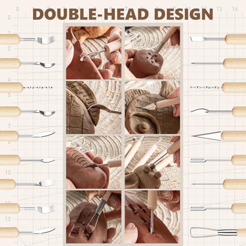 22PCS Wooden Pottery Sculpting Tools, Wood Clay Cleaning Tool Set, Ceramic Modeling Tool for Carving, Molding, Cutting, Trimming, Pottery Wheel, Crafting Supplies, Beginners, Adults, Students - color: Wood-22PCS