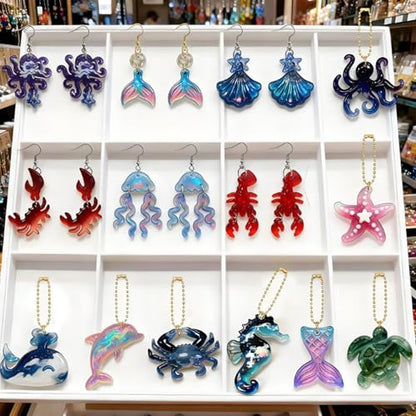 Resin Keychain Molds, Set of 4 Sea Life Key Chain Molds with Hole - color: 4 Pcs Ocean Resin Earring Molds