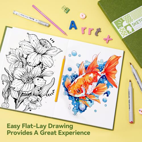Arrtx A4 Sketchbook, Lay Flat Hardcover Sketch Book(120 Pages) 180GSM/90lb, Acid-Free Art Sketchbook for Artist, Students and Beginners - size: A4