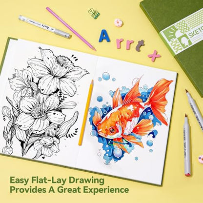 Arrtx A4 Sketchbook, Lay Flat Hardcover Sketch Book(120 Pages) 180GSM/90lb, Acid-Free Art Sketchbook for Artist, Students and Beginners - size: A4