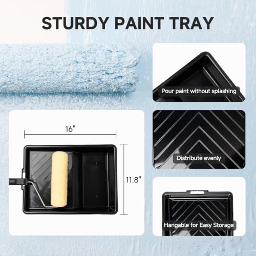 Paint Roller Kit with Extension Pole - 6 Pieces Set with 9" Paint Roller, 2" Paint Brush, 51" Adjustable Extension Pole, 11" Sturdy Paint Tray - Complete Painting Tool Set - size: 9 Inch with Extension Pole