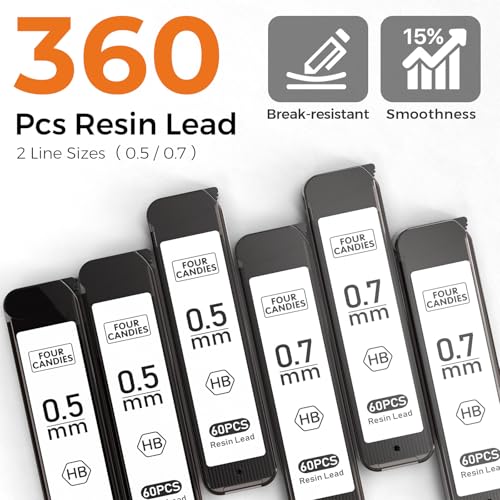 2PCS Metal Mechanical Pencil Set, 0.5mm+0.7mm, Storage Case, Silver | 360PCS HB Lead Refills, 3 Erasers, 9 Eraser Refills, for School Writing, Sketching, Technical Drawing, Art Projects - color: Silver