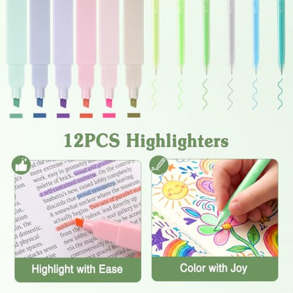 MoKo Pencil Case with Supplies, 49Pcs Aesthetic School Set, Green | Includes gel pens, highlighters, 0.5 mm mechanical pencils and refills, an eraser, sticky notes and index tabs. - color: Green-49P