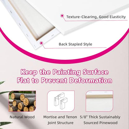 Stretched Canvas for Painting, 24Pack Canvas Value Pack for Painting, Triple Primed 5/8" Profile Cotton Professional Artist Quality Blank Canvas,Ready to Paint, Art Supplies for Acrylic, Oil - size: 24PK