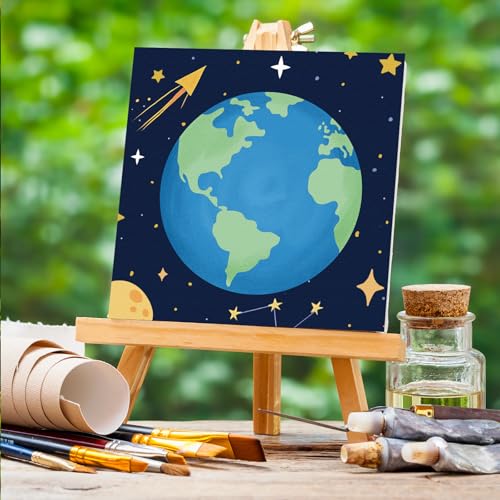 Anseal 12 Packs Pre Drawn Canvas to Paint, 4" X 4" Planet Pre-Printed Paint Party, Pre Stretched Canvas Outline Painting Boards for Paint Lovers, Party Favor - style: planet