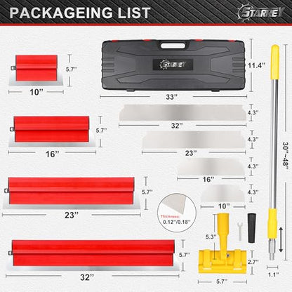 Drywall Skimming Blade Set with 30" - 48" Extension Handle 10in/16in/24in/32in Stainless Steel Skimming Blades for Wall Surface Smoothing Ideal for Drywall Plaster Wallboard Repair Joint - size: 10+16+24+32 inch