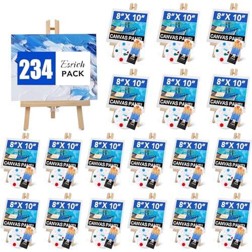 ESRICH 234PCS Acrylic Paint Set with 11.8 in Wooden Easels | 8 x 10 in Canvas Boards, Paint Brushes Canvas Panel Painting Kit for Acrylic Oil Watercolor Beginners - style: 234PCS