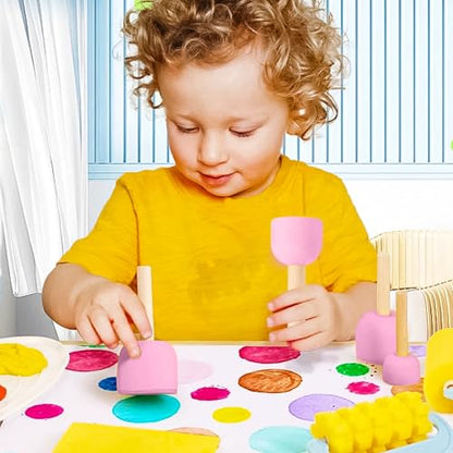 60 Pcs Pink Round Paint Sponges Set, 5 Sizes Sponge Brushes for Painting, Sponge Paint Brushes for Acrylic Painting, Wooden Handle Craft Sponges for DIY, Crafts and Kids Arts - style: 60 Pcs Pink