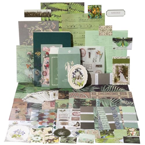 YagCu Scrapbook Kit for Beginners, Aesthetic Junk Journal Supplies, Scrapbooking and Journaling Materials, Bullet Journals Stationery, Planner DIY Arts Craft, Women Adults - color: Forest