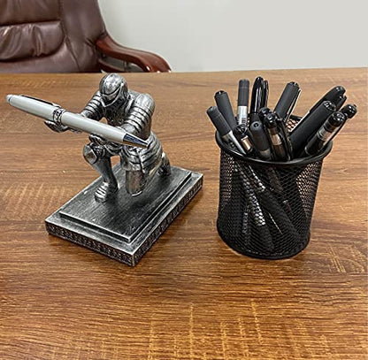 Executive Kneeling Knight Pen Holder with Pen - Unique Office Gifts - color: Iron