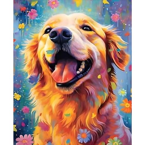 Golden Retriever Paint by Numbers Kit for Adults Beginner,Cute Dog Paint by Number Kit for Adults ,Adult Paint by Number Canvas with Paintbrushes and Acrylic Pigment 16x20 inch,Golden Retriever - color: Golden Retriever