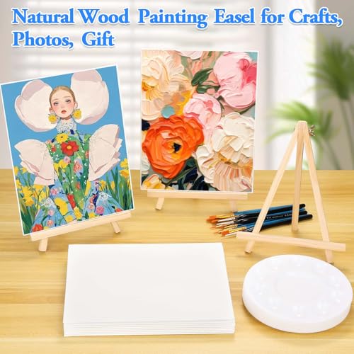 160 Pack Canvas with Easel Miniature Painting Kit with Wooden Easel and Blank Canvas Boards, Detail Paint Brushes Set for Adults Couples Paint Party Supplies, Paint and Sip Date Night Kits