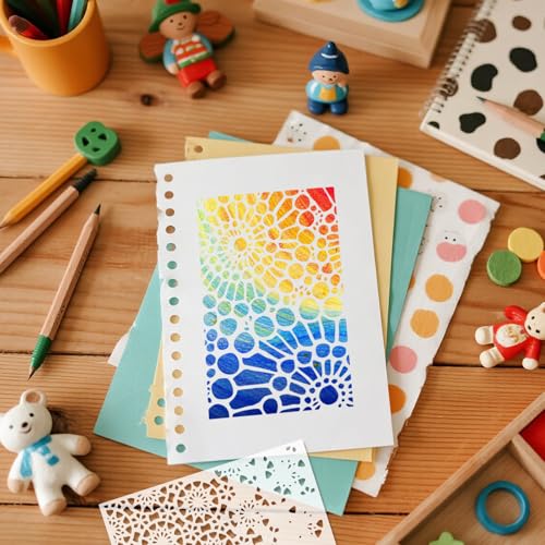 12Pcs Mixed Media Stencils for Painting,Reusable Abstract Texture Templates,Layering Spray Paint Stencils Kit for Wall Canvas Wood Card DIY Crafts Art