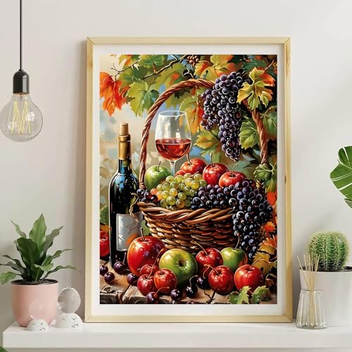 Jiqinsiye Adults Paint by Number Kits,Fruit Basket Painting by Number Kits on Canvas,Large Color by Numbers Adult Watercolor Gifts for Friends Wall Decor - color: Fruit basket