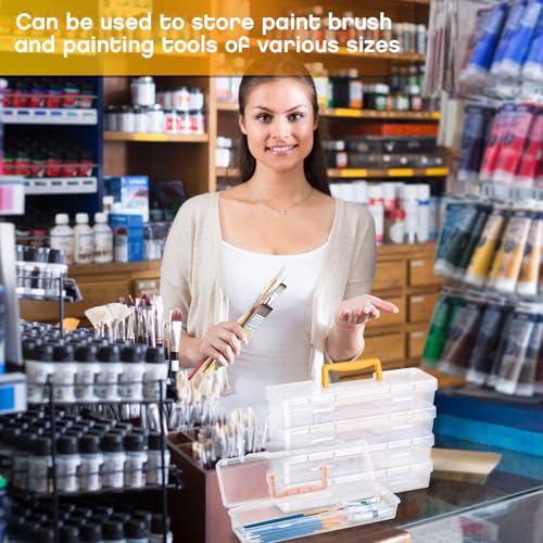 5 Pack Paint Brush Storage Box Portable 13" Long Paintbrush Drawing Tools | Clear Paint Brush Container Case with Handle, Pencils Organizer Holder for Artist Craft Art School Supplies
