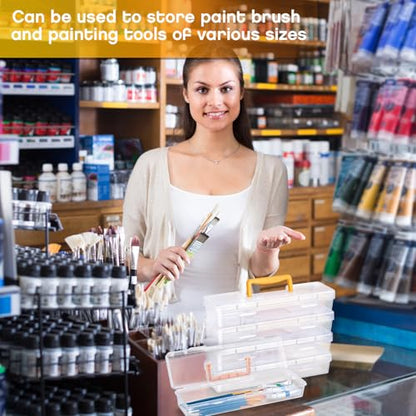 5 Pack Paint Brush Storage Box Portable 13" Long Paintbrush Drawing Tools | Clear Paint Brush Container Case with Handle, Pencils Organizer Holder for Artist Craft Art School Supplies