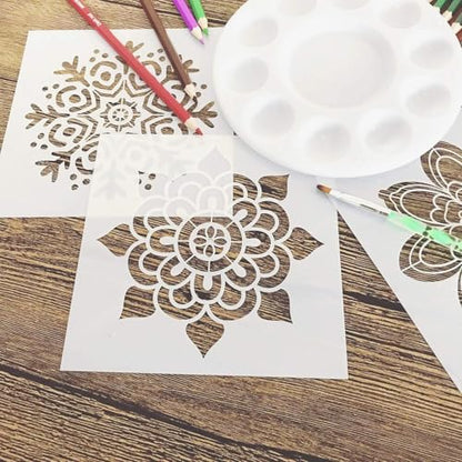 9 PCS Mandala Painting Reusable Stencils Set (6 x 6 inch) Laser Cut Drawing Template for DIY Stones Floor Wall Fabric Wood Art&Craft Supplies - color: 9 PCS