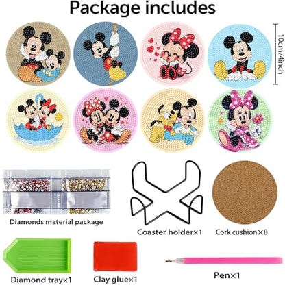 nekpiahu 8Pcs Cartoon Diamond Painting Coasters with Holder,DIY Cartoon Life Coaster Diamond Art Kits for Adults, Beginners Round Full Drill Diamond Art Craft Supplies - color: JXBD08