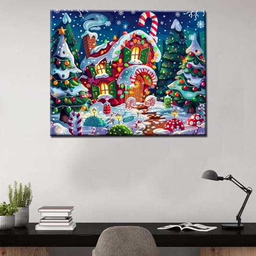 Christmas Candy House DIY Paint by Numbers for Adults Winter Snow Xmas Landscape DIY Oil Painting Acrylic Paint Art Painting Kits Canvas with Acrylic Paints Cute Holiday Art 16x20 Inch（without Frame） - color: Nature Scenery 10, size: 16''x20''(Frameless)