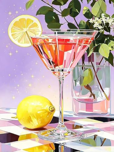 Accompany Wind Cocktail Diamond Art Kits for Adults, 5D Diamond Painting Kits for Beginners,DIY Round Full Drill Diamonds Gem Art Crafts for Home Wall Decor Gifts 12x16 Inch - color: Cocktail glass